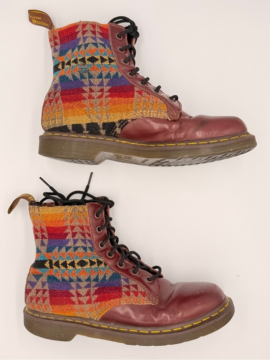 Dr. Martens Shoes - Dr Martens Pendleton Rare Collab Burgundy Southwestern Knit Boho Combat Boot 40